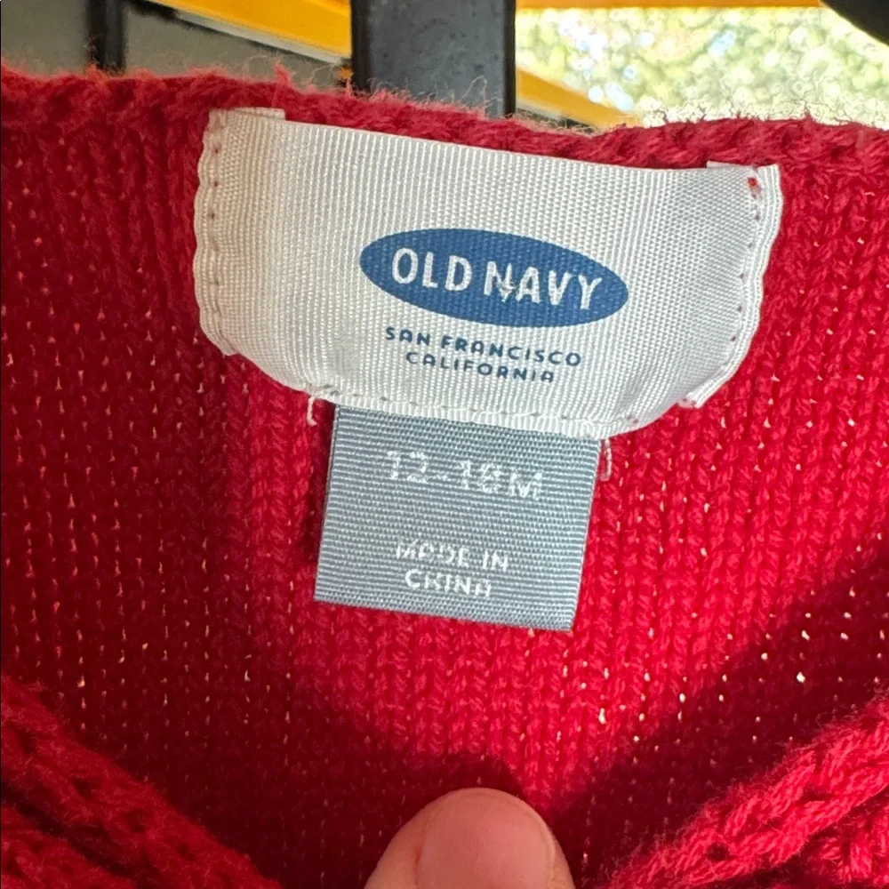Old Navy Red Cable Knit Sweater & Carter’s Floral Leggings Set 18 Mths (12–18M)